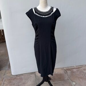 Vince Camuto Romantic Flirty Black Dress Embellished Rhinestone Accents size 8